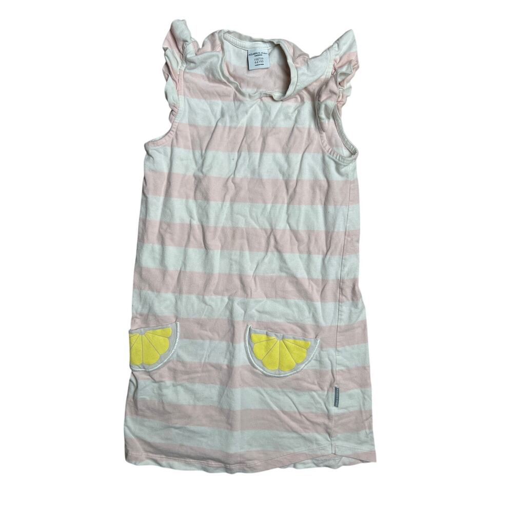 Polarn O. Pyret 4-6 Yrs Girl Pink/White Dress With Lemon Pocket Detail - Picture 1 of 7